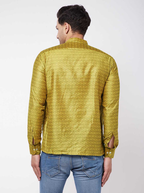 Men's Yellow Silk Blend Ethnic Shirt